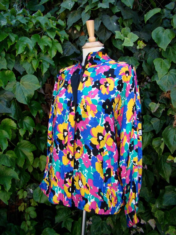 Vintage 80s / Satin / Bold / Floral / REVERSIBLE … - image 4