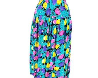 VTG 80s Tulip Floral Elastic Waist Skirt 10