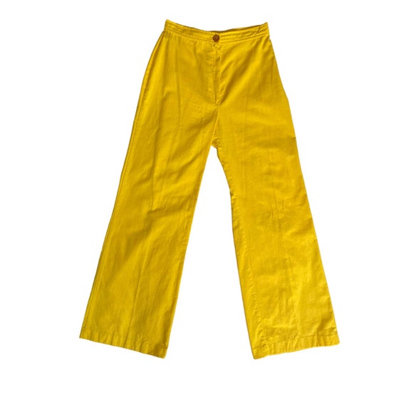 Womens Wide Leg Pants Yellow High Rise Relaxed Fit Button