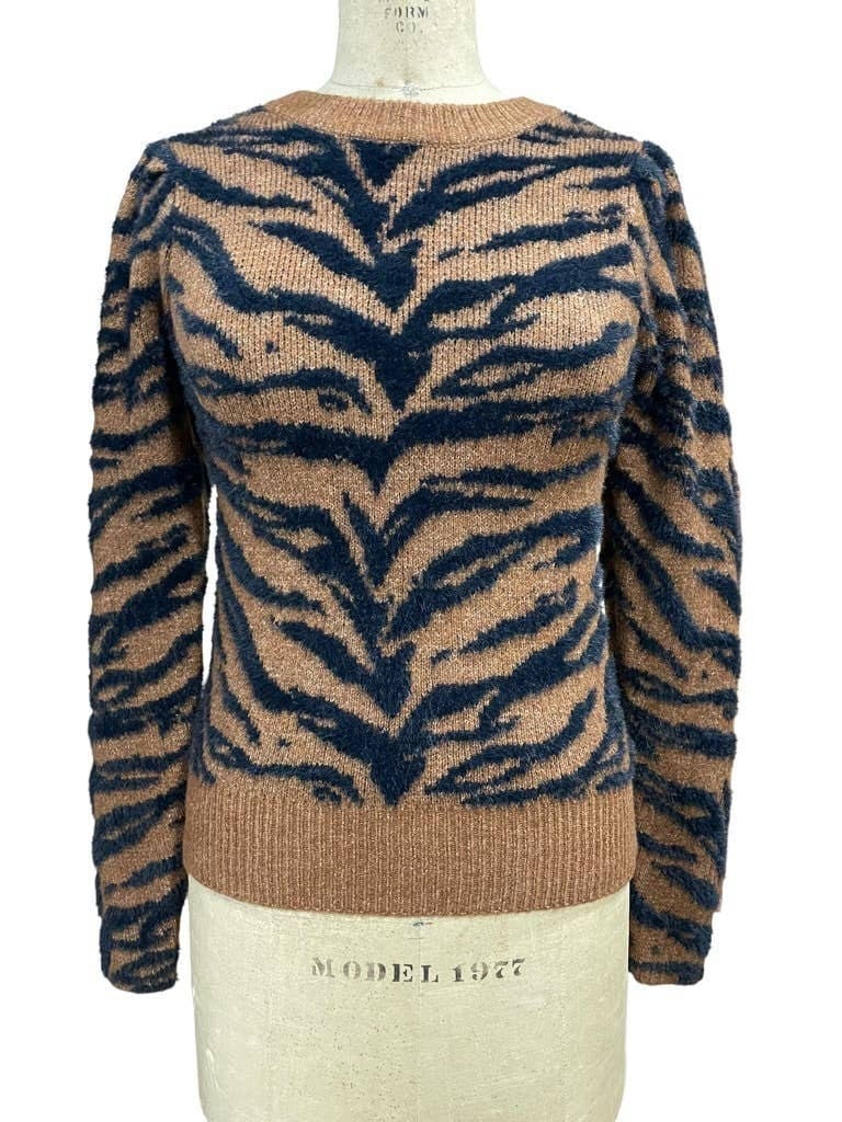 GORGEOUS INTARSIA TIGER Sweater by Sugarhill Size 8 100% 