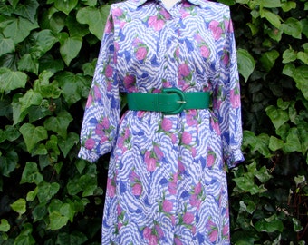 Vintage 80s Purple Tulip Long Sleeve Secretary Dress LARGE