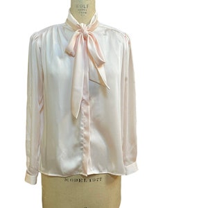 Tess Paris Milano Women&#39;s Bow Neck Shirt Blouse Long Sleeve Solid Pink Size 6