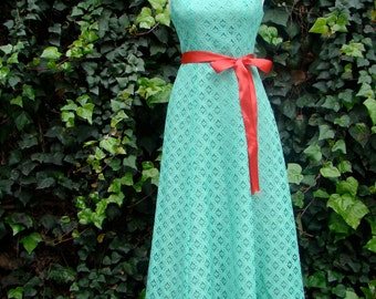 Vintage 60s / Mint Green / Lace / Goddess / Maxi / Dress / SMALL