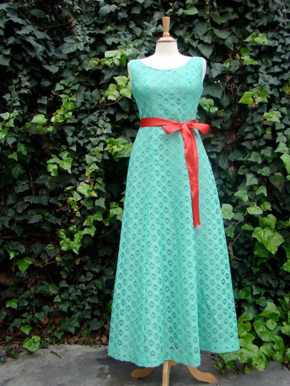 Vintage 60s / Mint Green / Lace / Goddess / Maxi /