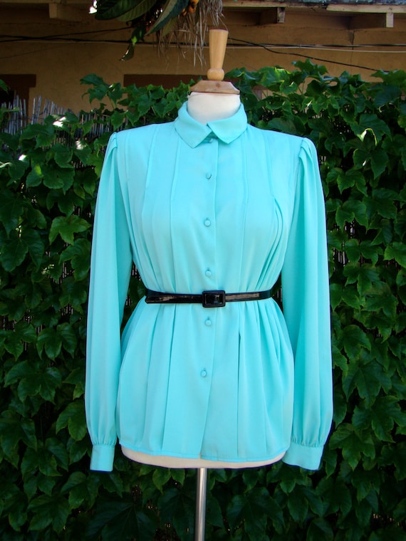 Vintage 80s / Mint Green / Puffed Sleeve / Accord… - image 1