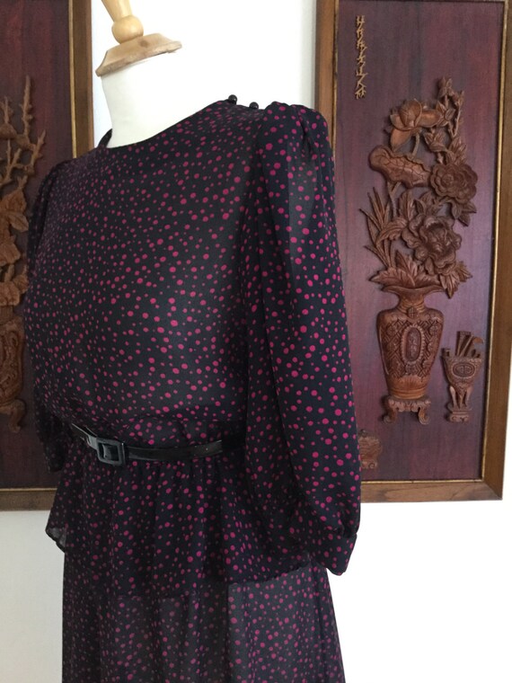 Vintage 80s / Black and Pink / Polka Dot / Puffed… - image 3