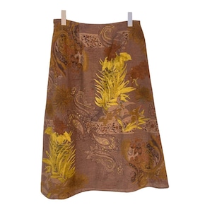Tweeds Women&#39;s A-Line Knee Skirt Brown Floral Paisley 6