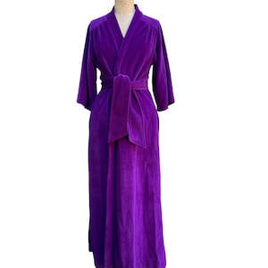 David Brown Womens Velvet Robe Purple 3/4 Sleeve Tie Belted Waist Full Length S