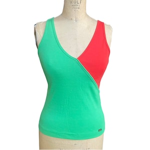 Liz Claiborne Womens Blouse Top Green Red Colorblock Sleeveless V-Neck M NWT
