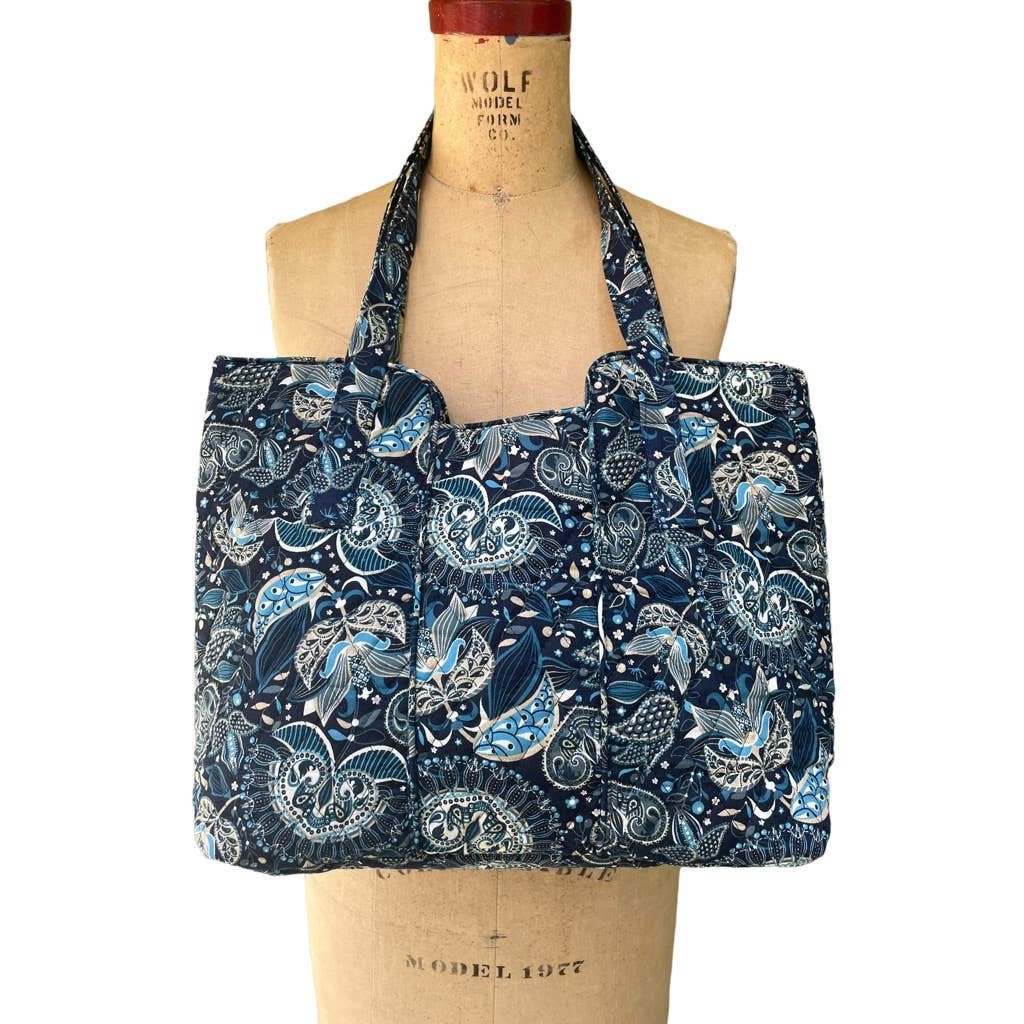 Mary Maxim Blue Paisley Cotton Shoulder Bag Quilted Tote