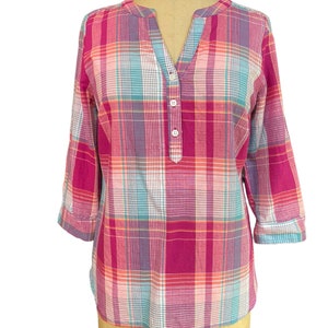 Croft & Barrow Womens Tunic Top Multicolor Button Front Roll Tab 3/4 Sleeve S