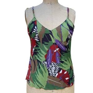 Womens Tank Top Green Tropical Palm Leaf Print Sleeveless Camisole V-Neck Small