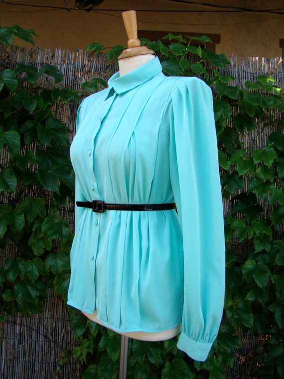 Vintage 80s / Mint Green / Puffed Sleeve / Accord… - image 3