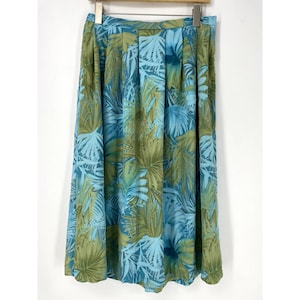 VTG Koret Blue & Green Palm Leaf Skirt Size 12