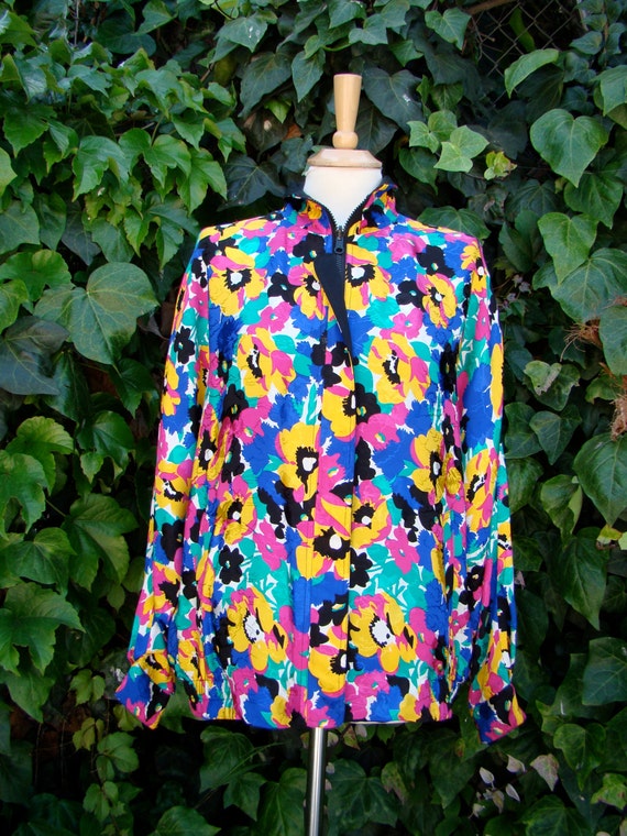 Vintage 80s / Satin / Bold / Floral / REVERSIBLE … - image 1