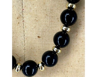 ☆関税込☆VINTAGE HOLLYWOOD★Black Stone Beads Necklace★ Vintage-Long-Sterling-925-