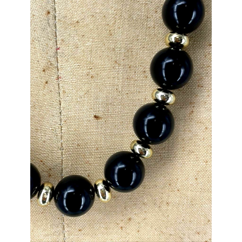VTG 80s Long Black & Silver Beaded Necklace - Etsy
