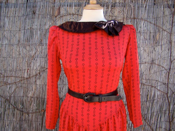 Vintage 70s / Red and Black / Drop Waist / Long S… - image 2
