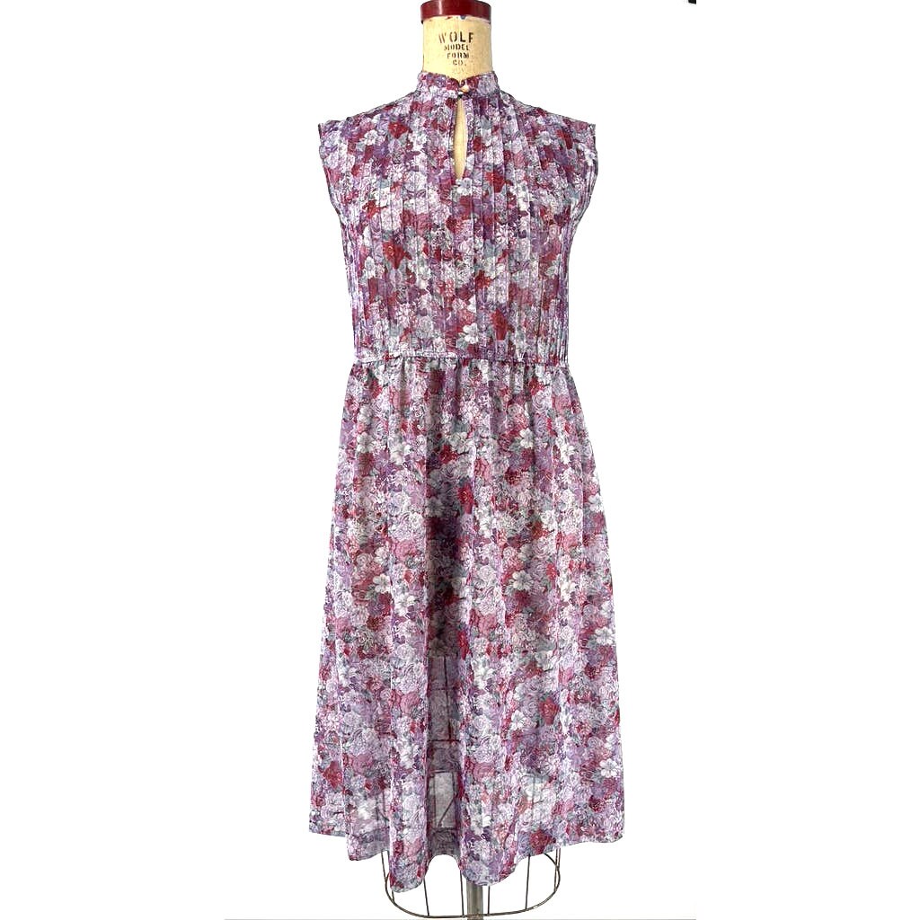 VTG Floral Keyhole Sheer Overlay Day Dress