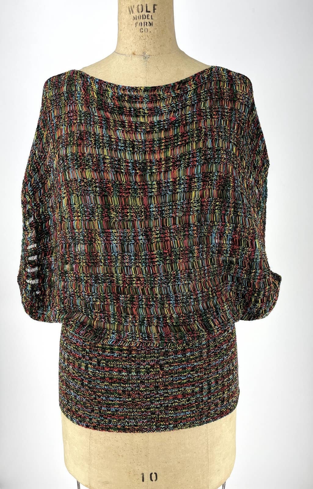 FOREVER 21 XXI Multicolor Woven Boho Batwing Summer Sweater Blouse Women's Sz Medium