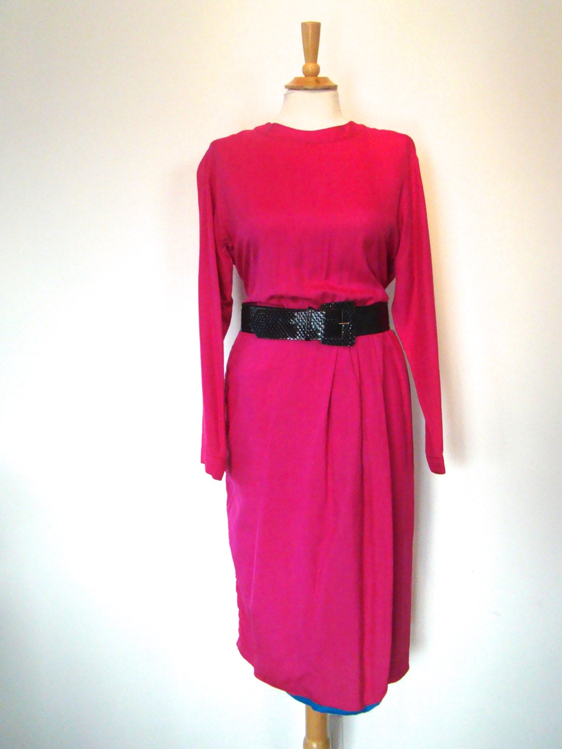 Vintage 80s / Liz Claiborne / Hot Pink and Blue / Silk / Long - Etsy