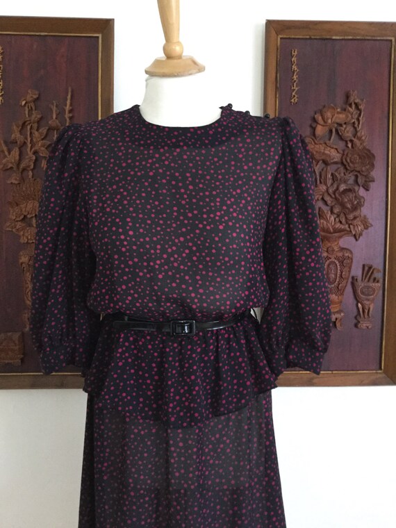 Vintage 80s / Black and Pink / Polka Dot / Puffed… - image 2