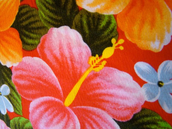 Vintage 60s / Red / Floral / Hawaiian / Lauau / D… - image 3