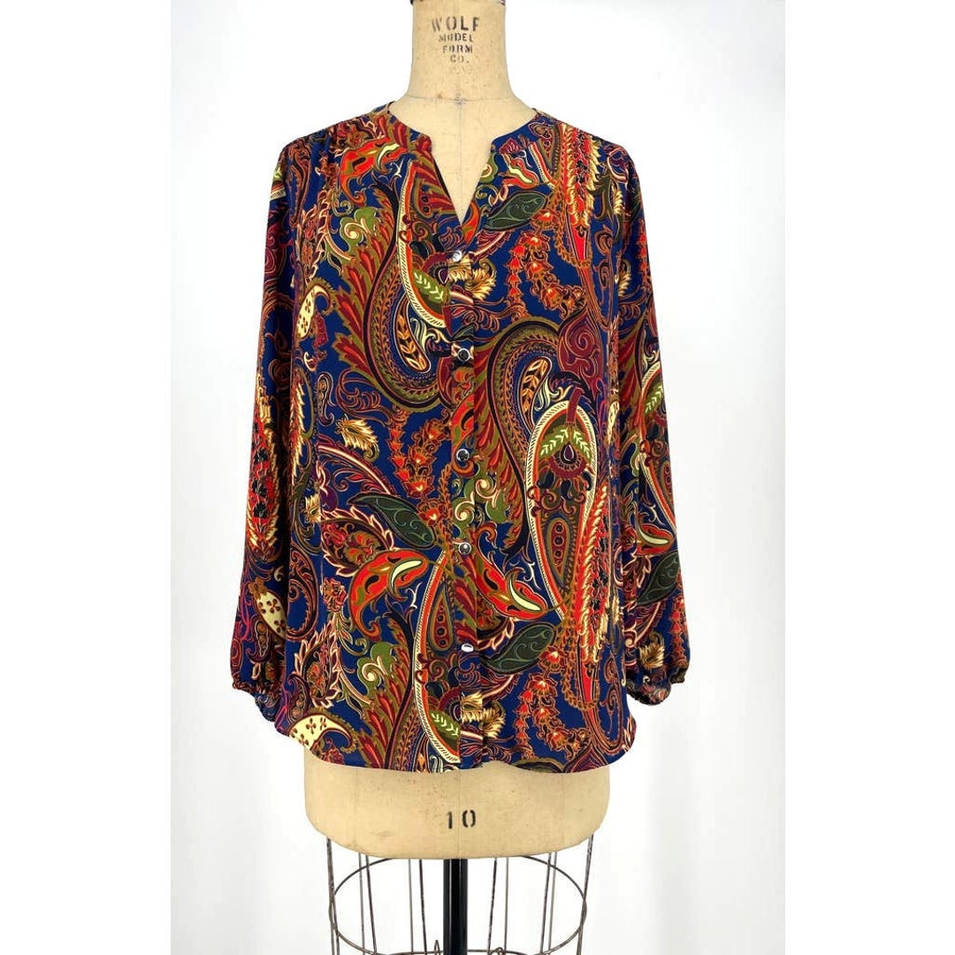 Jaclyn Smith Collection Multi-color Print Long Sleeve Blouse - Etsy