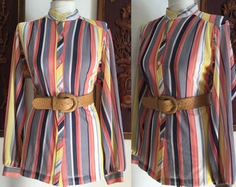 Vintage 80s / Cos Cob / Colorful Striped / Secretary / Shirt / Top / Blouse / Medium