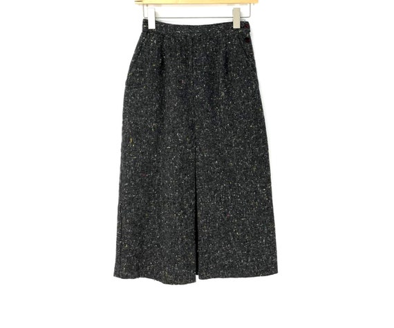 スカート TWEED SIDE ROUND SKIRT You Babes Vintage Grey Speckled Tweed Side Button Midi Skirt