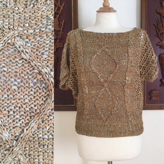 トップス vintage switching leather knit Vintage Hand Knit Leather Sweater | Woven Leather Shirt