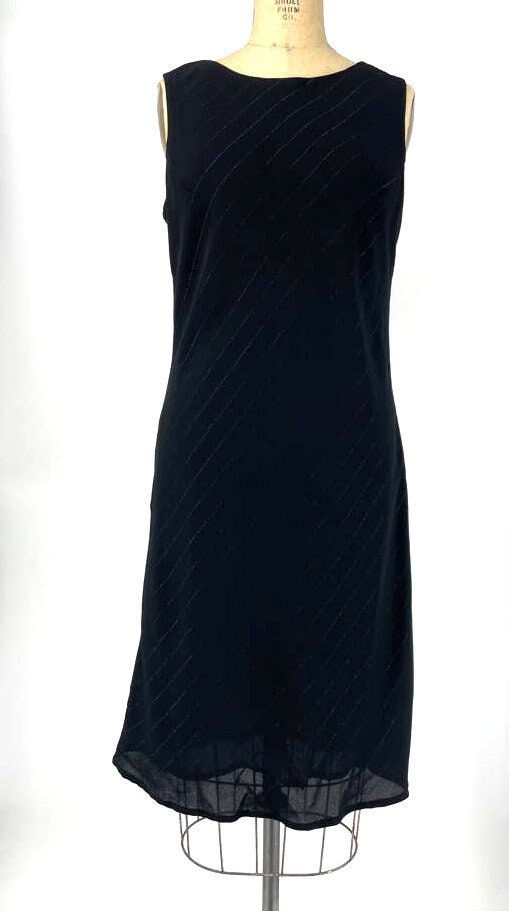 Norton McNaughton Vintage Black Shift Dress Sleeveless Subtle Stripe Size 12