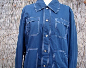 Vintage Navy Blue Men&#39;s Mod Snap Jacket MEDIUM