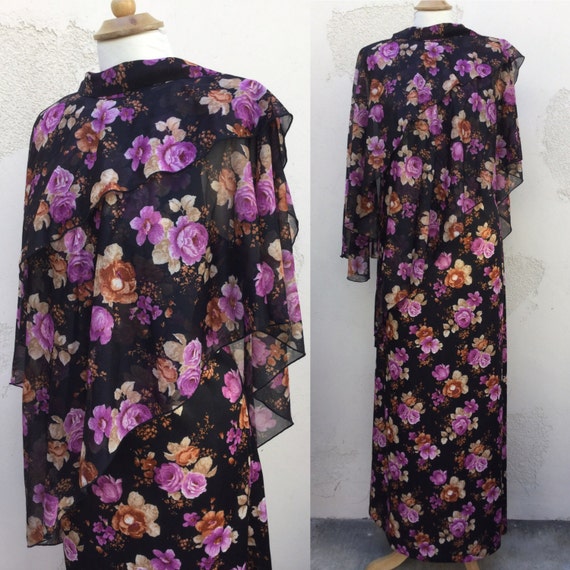 Vintage 70s / Floral / Halter / Boho / Drapey / Dr