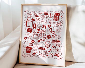 Red-Inspired Digital Print Poster, Bedroom Dorm Poster Print, Music Inspired Digital Print, Red Digital Art, Cute Aesthetic Digital Poster