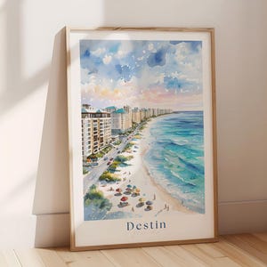 Destin Beach Florida Watercolor Print, Florida Travel Poster, Beach Wall Art, Coastal Decor, Beach House Decor, Vacation Print, Travel Gift