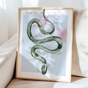Get Away Car Snake Print, Reputation-Inspired Printable Poster, Watercolor Snake Poster, Subtle Tay Rep Digital Print, Floral Bedroom Decor
