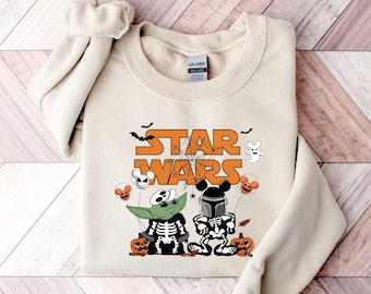 Disney Starwars Skeleton Sweatshirt,Vintage Star Wars Halloween Sweatshirt,Halloween Party Shirt,Disney Family Halloween Shirt,Star Wars Tee