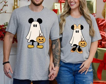 Retro Mickey Minnie Halloween Couple Shirts, Mickey Ghost T-Shirt, Minnie Ghost Tshirt, Spooky Season Shirt, Disney Halloween Crewneck Gift