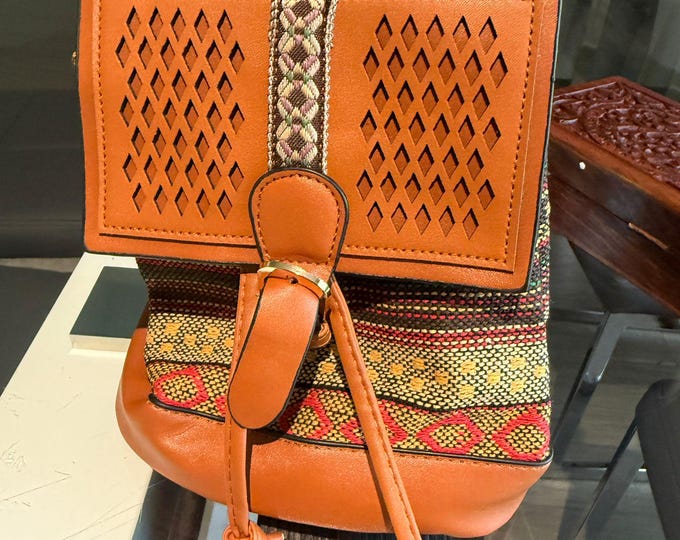 Small Multi Stripe Brown & Vegan Leather Backpack