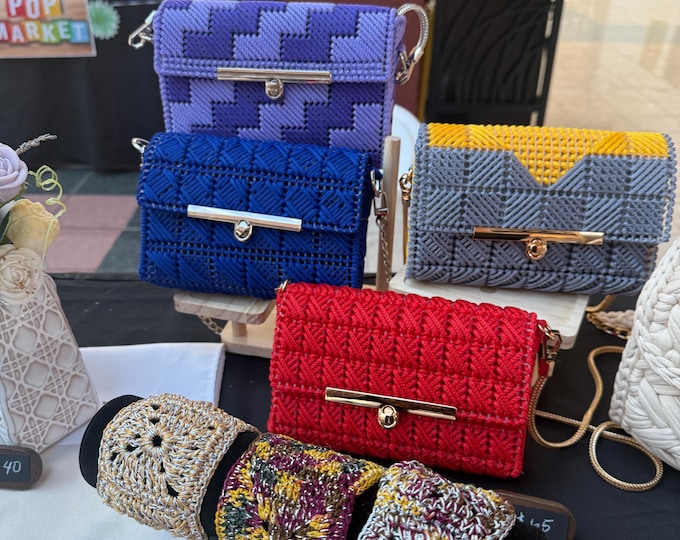 Handcrafted Crochet Purse with Chain – Elegant Macramé Clutch | Custom Colors Available