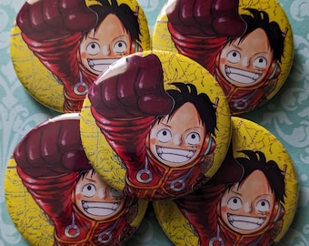 One Piece Luffy Button Pin, 2 inch diameter