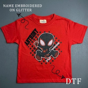 Red kids t-shirt with cute Miles Morales Spiderman design, superhero birthday shirt for boys, comic style graphic tee, perfect for kids birthday party outfit or gift