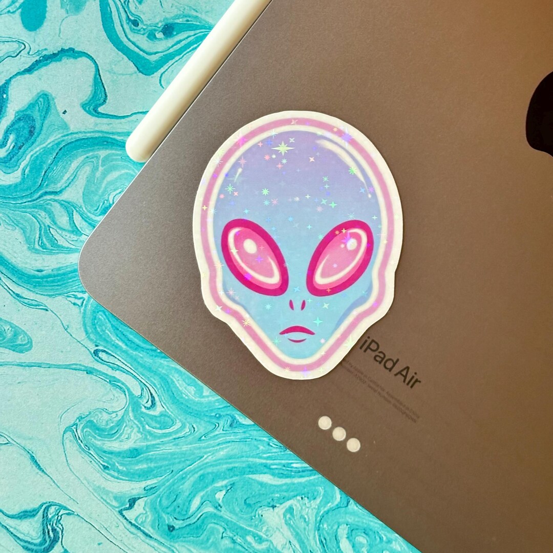 Holographic Alien Vinyl Sticker | Waterproof Laptop Decal - Etsy