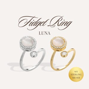 Luna Fidget Ring | Moonstone Anxiety Spinner Ring for Stress Relief & Focus | Adjustable Gold or Silver Celestial Gift | Mothers Day Present