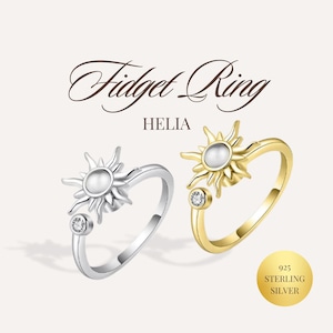 Helia Sun Fidget Ring | Celestial Anxiety Ring for Light & Energy | Dainty Fidget Spinner Ring in Gold or Silver for Mindfulness