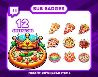 12 Legendary Pizzas Sub Badges – Fantasy Twitch Tier Badges, High-Res Subscriber Badges for RPG, Elves, and Magic Stream Themes