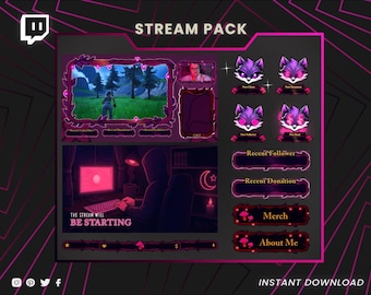 Twitch Stream Pack – Purple Wolf Animated Overlays, Screens & Panels | Dark Neon Stream Layout for OBS, Streamlabs