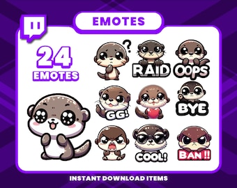 24 Chibi Otter Emote Pack, High-Resolution Twitch Emotes, Discord Emotes, PNG Emotes for Streamers, Unique Emotes for Twitch, Cute Emotes
