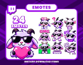 24 Lilac Goat Emote Pack, High-Resolution Twitch Emotes, Discord Emotes, PNG Emotes for Streamers, Unique Emotes for Twitch, Cute Emote